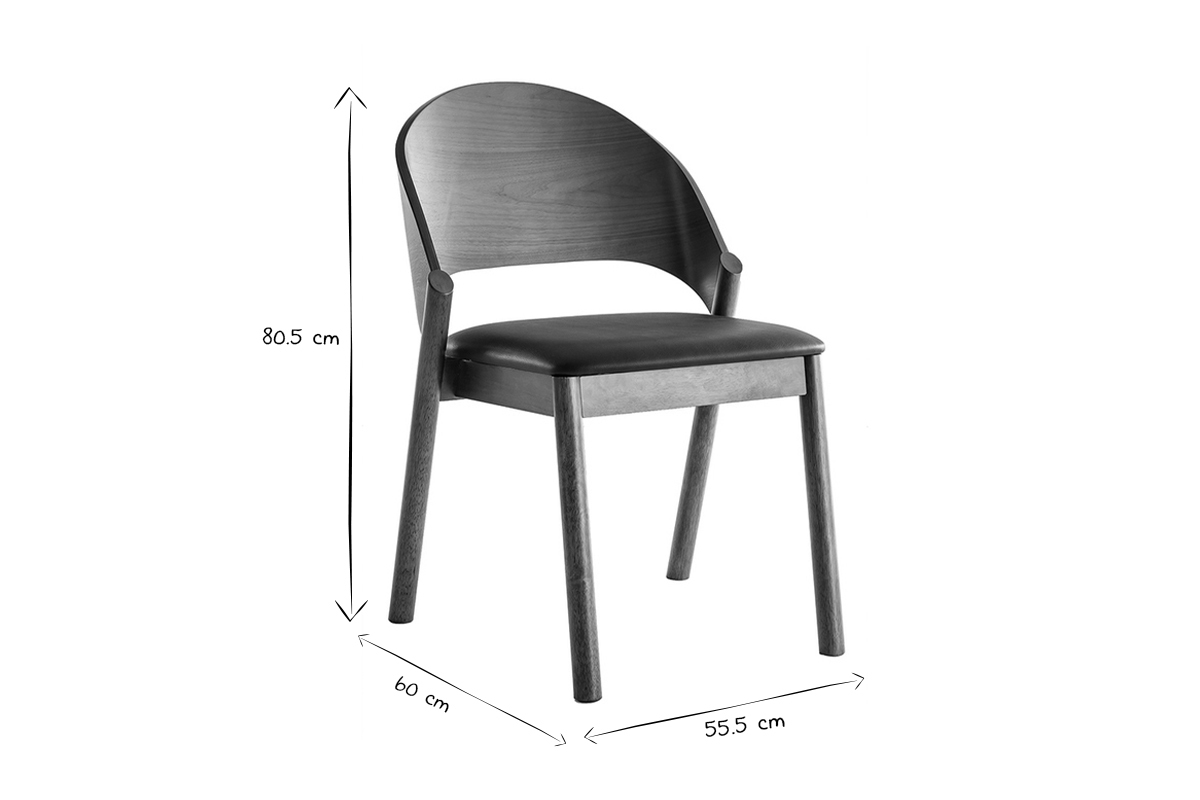 Chaises vintage en bois fonc� noyer et assises noires (lot de 2) AVALON