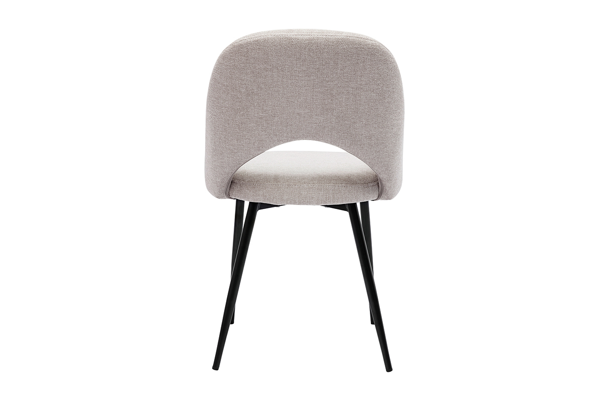 Chaise vintage beige en tissu effet velours, vue de dos, pieds noirs en m�tal.
