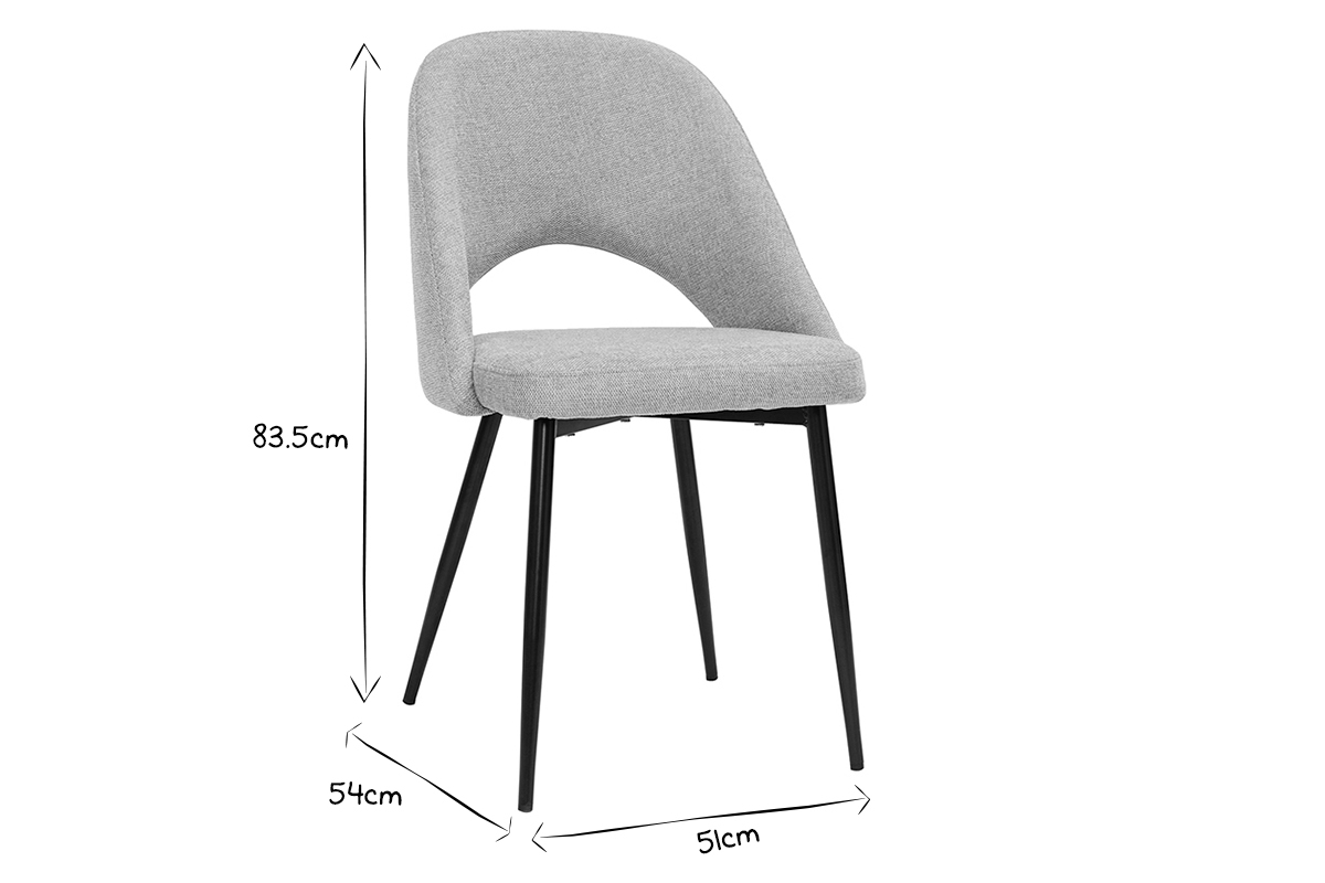 Chaises vintage en tissu effet velours textur� gris et m�tal noir (lot de 2) COSETTE