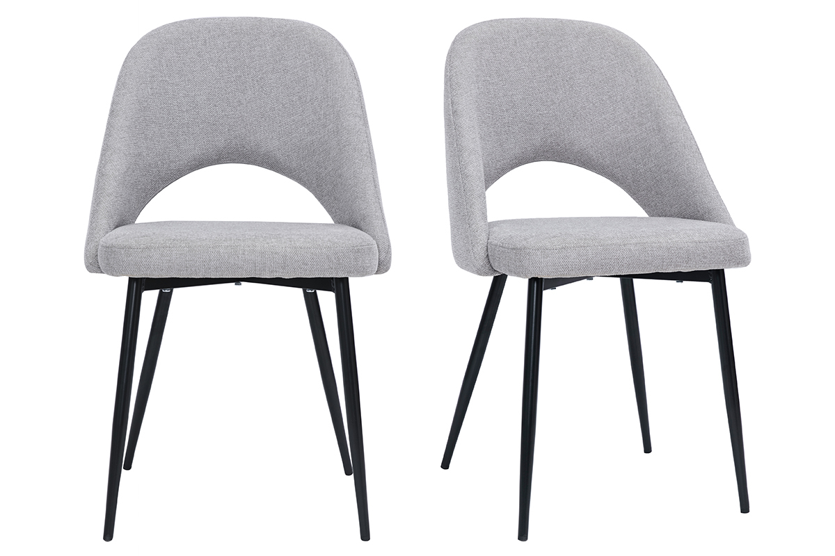 Chaises vintage en tissu effet velours textur� gris et m�tal noir (lot de 2) COSETTE