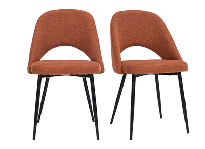 Chaises vintage en tissu effet velours textur&eacute; terre br&ucirc;l&eacute;e et m&eacute;tal noir (lot de 2) COSETTE