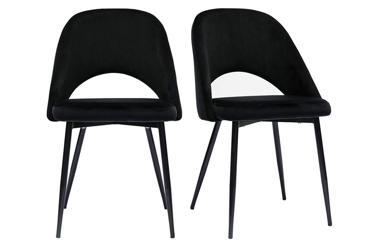 Chaises vintage noires en tissu velours et m�tal (lot de 2) COSETTE