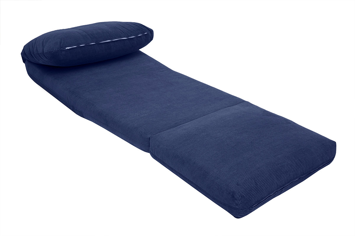 Chauffeuse SPENCER d�pli�e en bleu fonc�, vue en perspective.