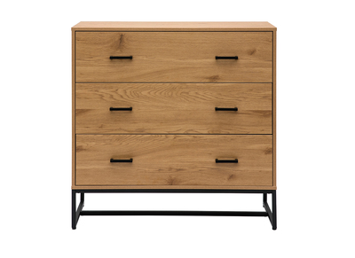 Commode 3 tiroirs finition bois clair ch&ecirc;ne et m&eacute;tal noir L100 cm LOVATO