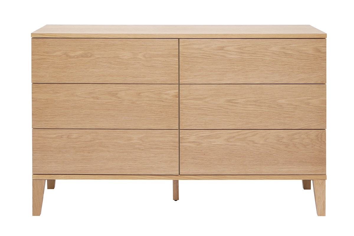 Commode en bois clair ch�ne 6 tiroirs L120 cm FREDDY