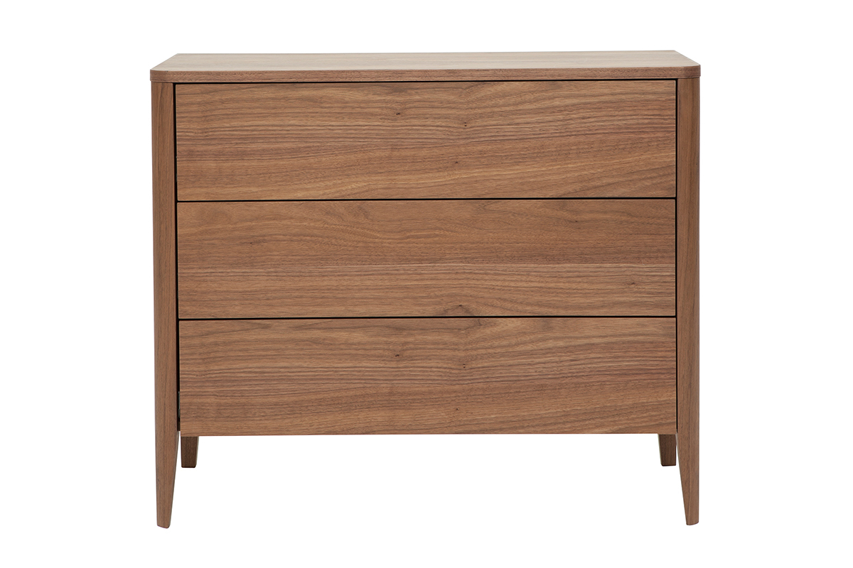 Commode en bois fonc� noyer 3 tiroirs L90 cm BENJA