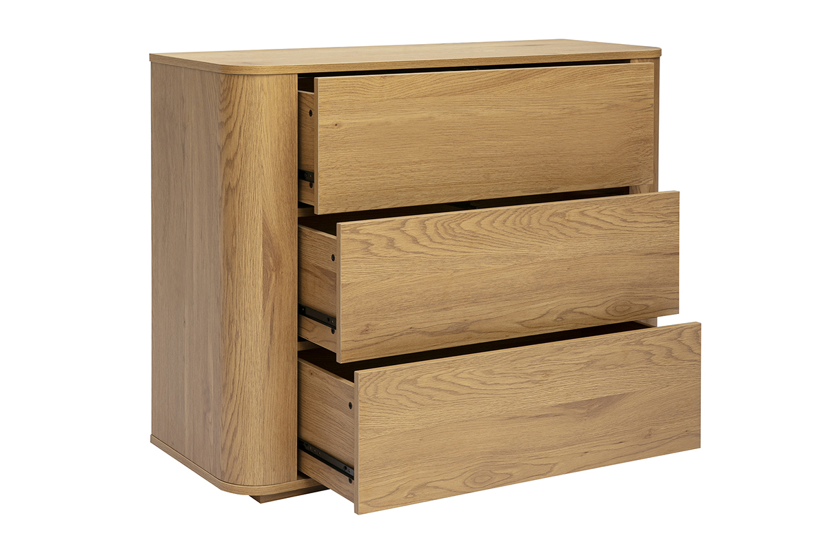 Commode NEGAN en bois clair ch�ne, 3 tiroirs, vue de 3/4