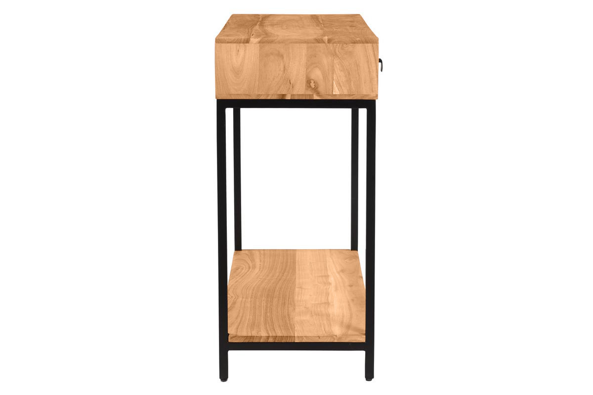 Console avec rangements 2 tiroirs en bois massif et m�tal noir L80 cm AXELLE