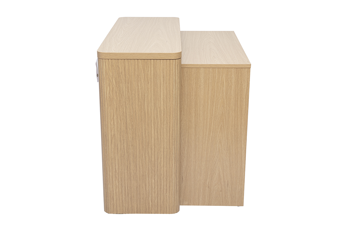 Console ENOLA en bois clair ch�ne, vue de profil avec tiroirs int�gr�s.