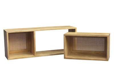 &Eacute;tag&egrave;res niches murales gigognes en bois manguier massif et cannage rotin L80 cm (lot de 2) ACANGE