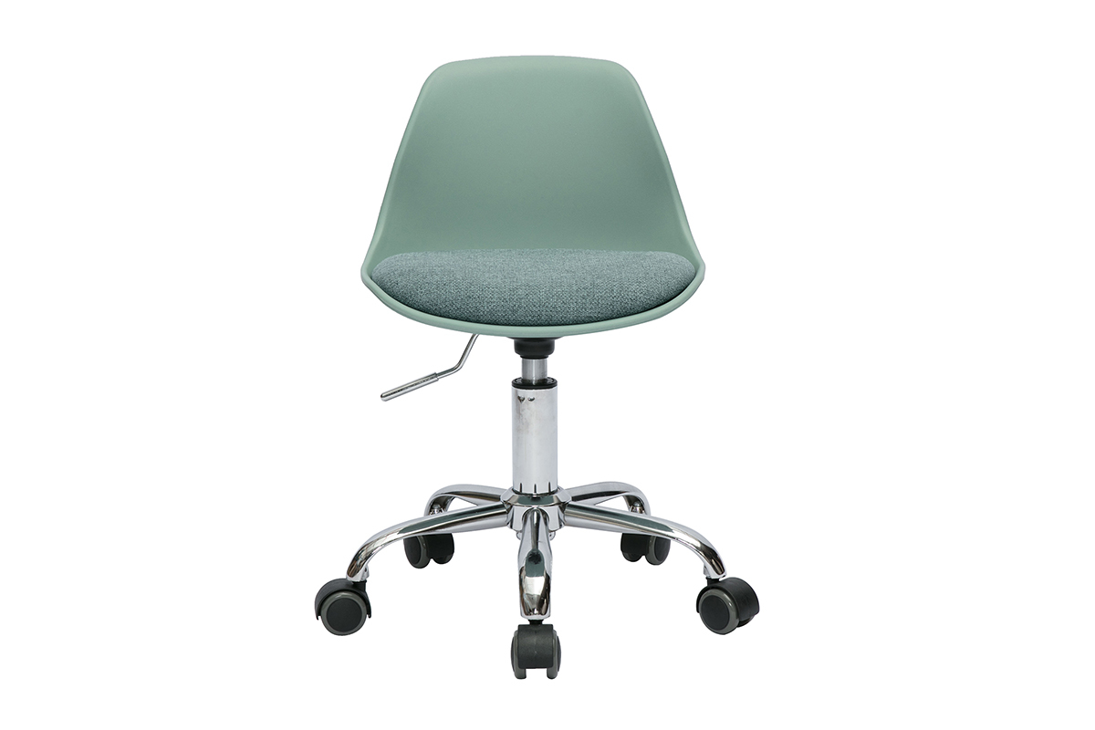 Fauteuil de bureau enfant vert de gris STEEVY avec roulettes et pied chrom�