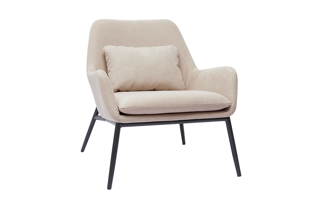 Fauteuil design en tissu effet velours beige et m�tal noir MAXINE