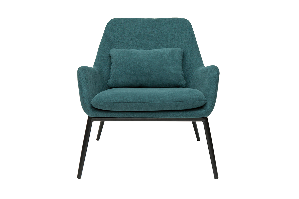 Fauteuil design en tissu effet velours bleu canard et m�tal noir MAXINE