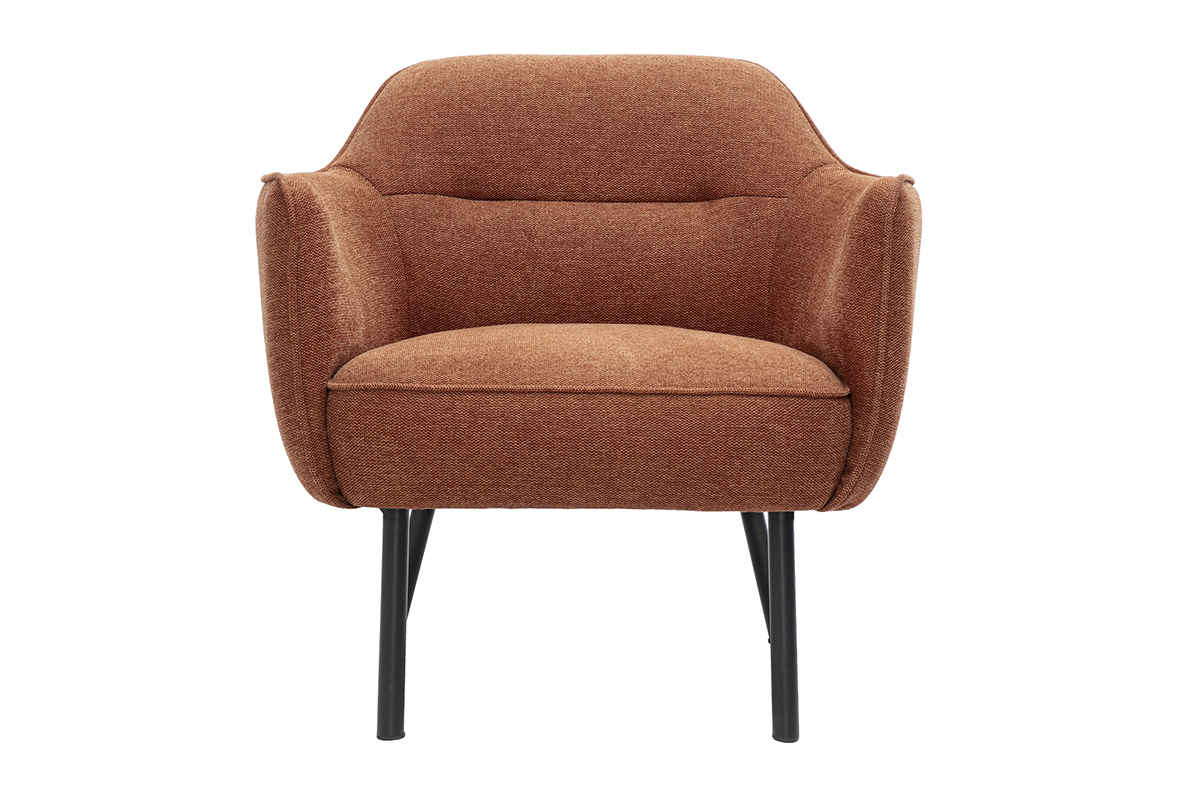 Fauteuil LAURENS en tissu effet velours terre br�l�e, m�tal noir