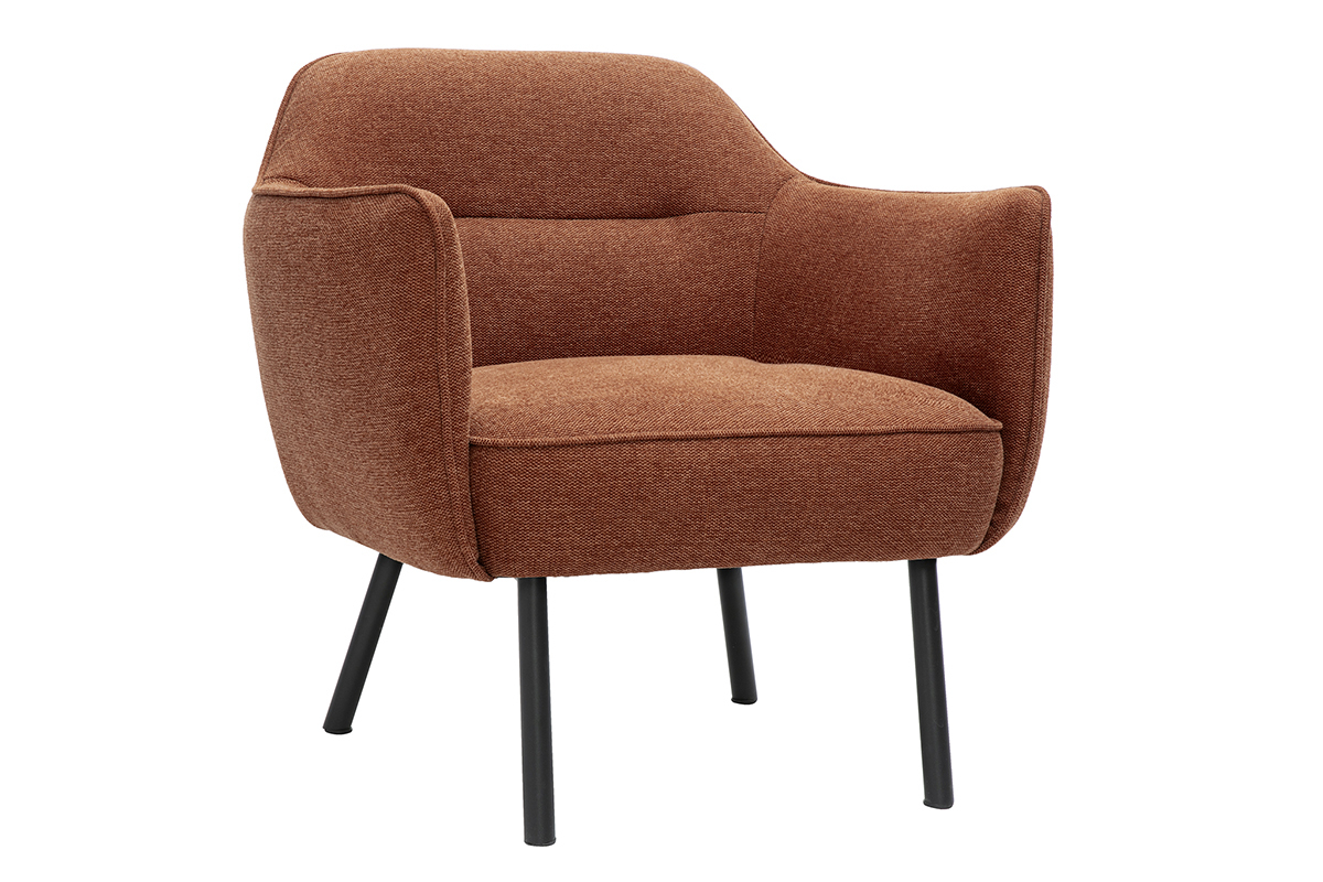 Fauteuil LAURENS en tissu effet velours terre br�l�e et m�tal noir.