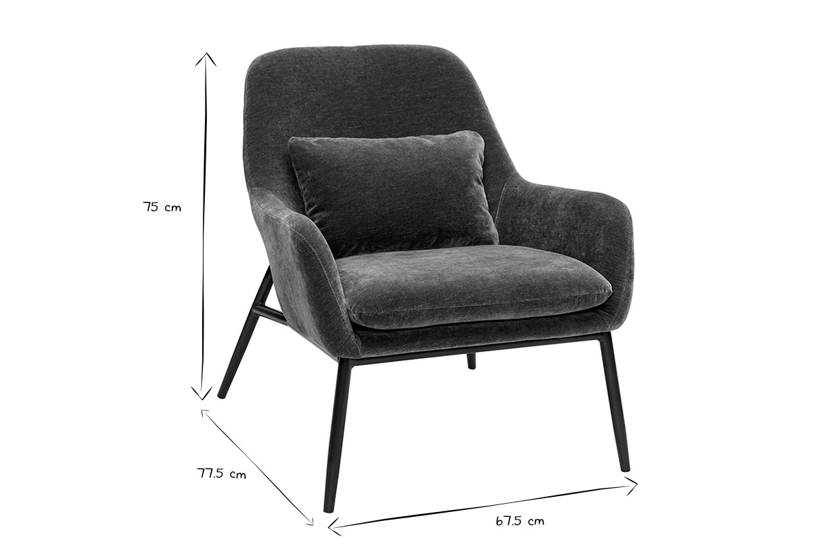 Fauteuil design en tissu vert kaki et m�tal noir MAXINE avec dimensions