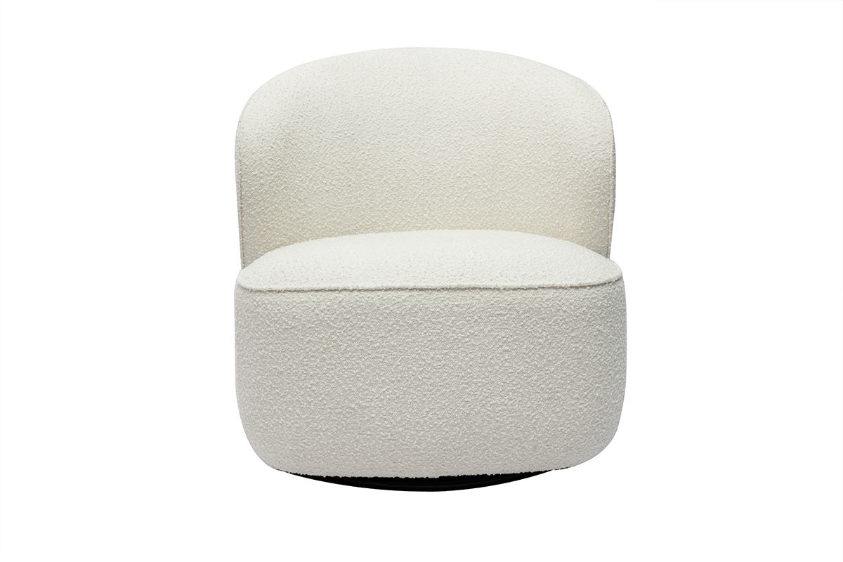 Fauteuil design pivotant en tissu effet laine boucl�e blanc AMBER