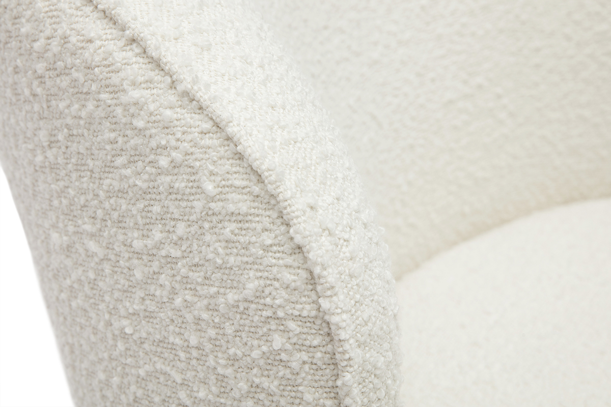 Fauteuil design pivotant en tissu effet laine boucl�e blanc AMBER
