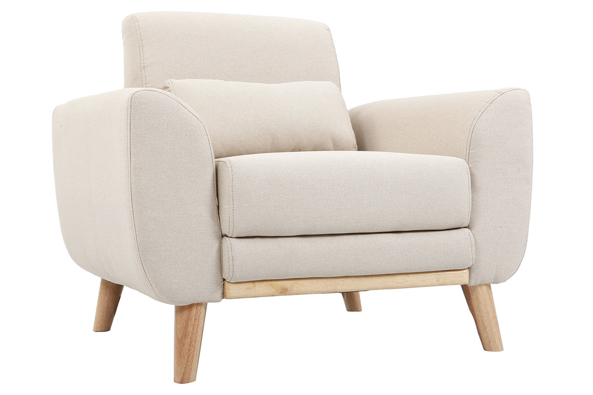 Fauteuil design tissu naturel et pieds ch�ne EKTOR