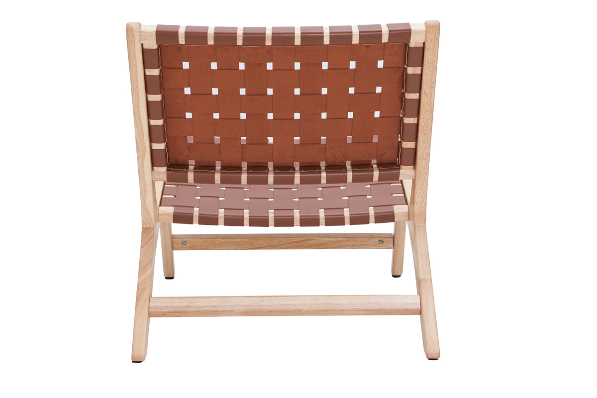 Fauteuil ethnique en bois et sangles tress�es marron BONDI