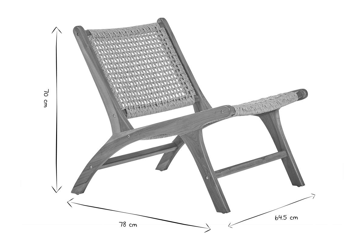 Fauteuil lounge en bois teck massif et corde tress�e SUMBA