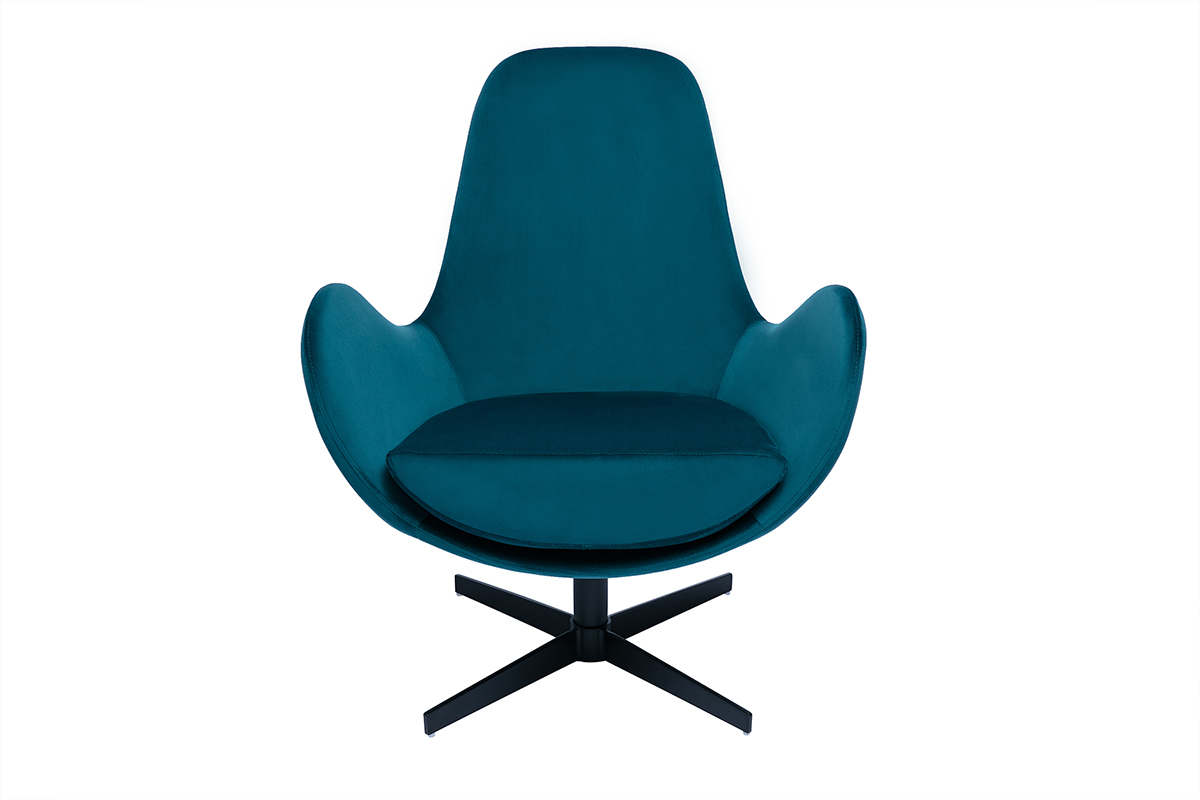 Fauteuil pivotant design en tissu velours bleu canard et m�tal noir ANDY