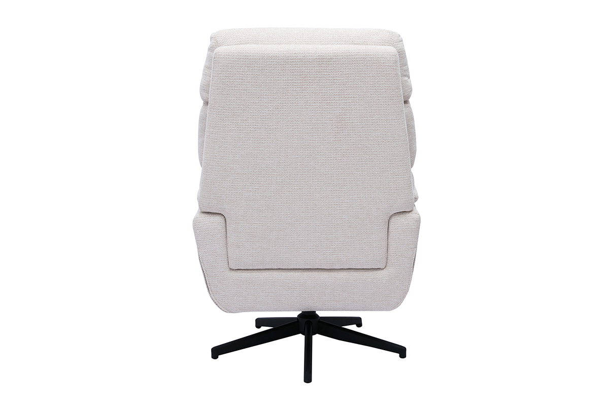 Fauteuil pivotant en tissu chenille beige avec base en m�tal noir, vue de dos