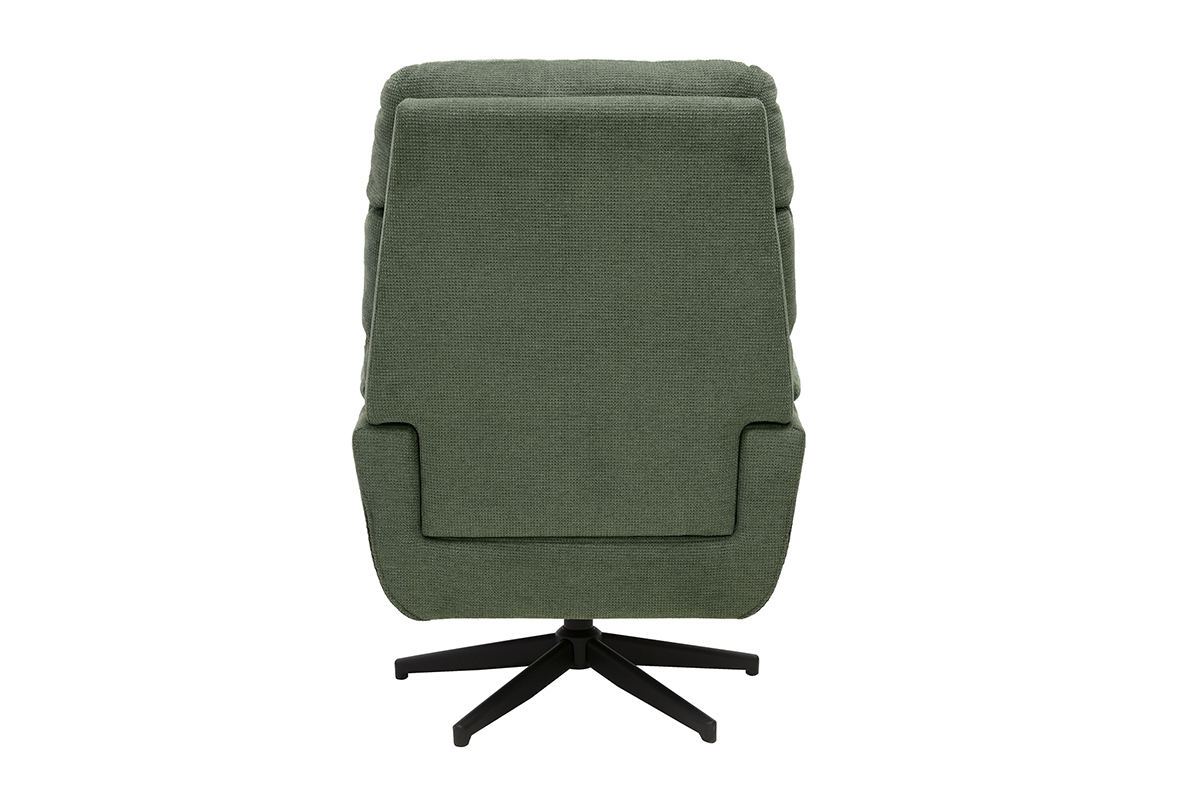 Fauteuil pivotant vert kaki, vue de dos, base en m�tal noir.