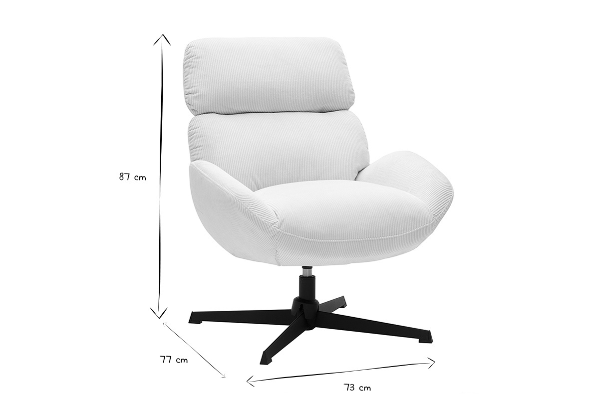 Fauteuil pivotant en tissu velours c�tel� �cru et m�tal noir KLEM