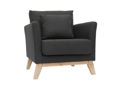 Fauteuil scandinave d&eacute;houssable en tissu gris fonc&eacute; et bois clair OSLO