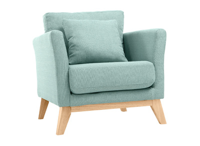 Fauteuil scandinave d&eacute;houssable en tissu vert lagon et bois clair OSLO