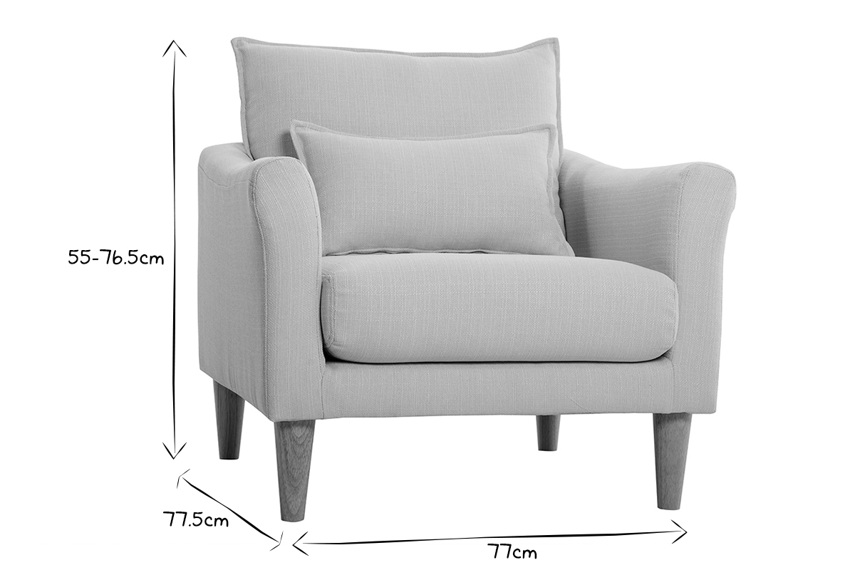 Dimensions du fauteuil scandinave KATE en noir et blanc : 55-76.5 cm de hauteur, 77 cm de largeur, 77.5 cm de profondeur.