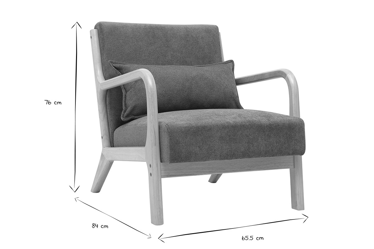 Dimensions du fauteuil scandinave DERRY en noir et blanc : hauteur 76 cm, largeur 84 cm, profondeur 65.5 cm.