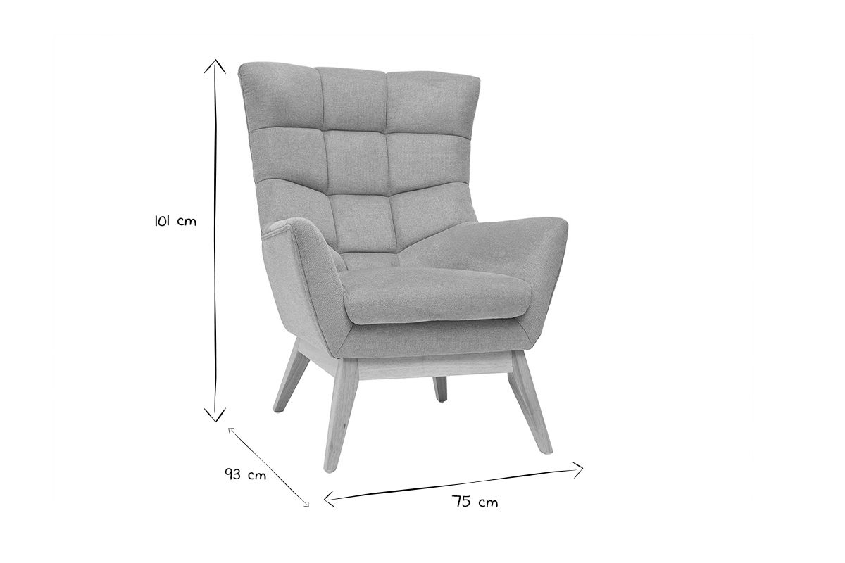 Fauteuil scandinave en tissu effet velours textur� jaune moutarde et bois clair BRODY