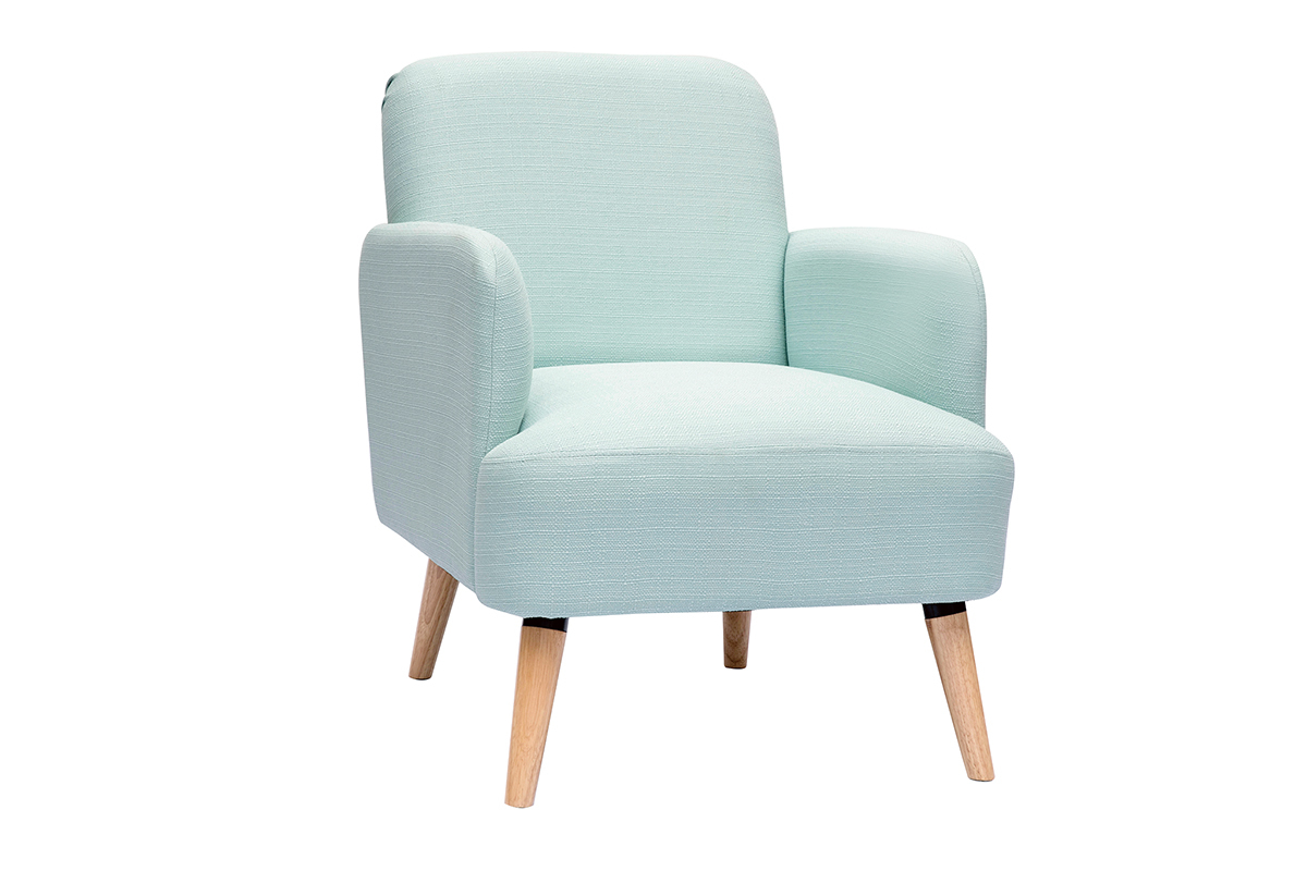 Fauteuil scandinave en tissu menthe � l'eau et bois clair ISKO