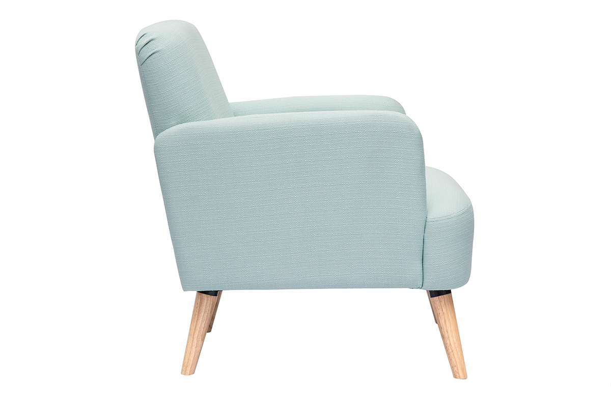 Fauteuil scandinave en tissu menthe � l'eau et bois clair ISKO