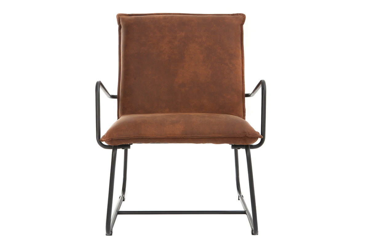 Fauteuil vintage marron et m�tal noir MERCY