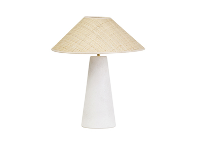 Lampe &agrave; poser blanche en c&eacute;ramique et abat-jour en rabane H47 cm JUNI
