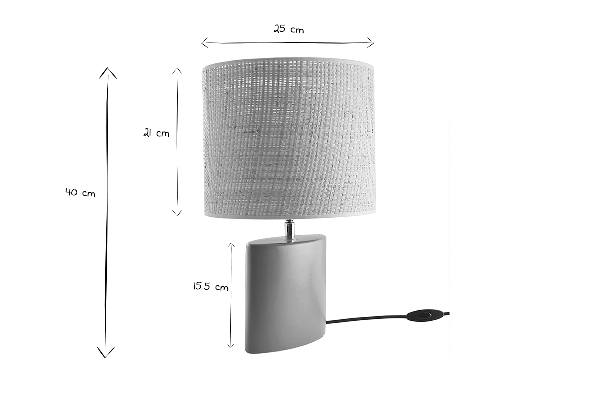 Lampe � poser en c�ramique terracotta mat et abat-jour en raphia naturel H40 cm TIGA