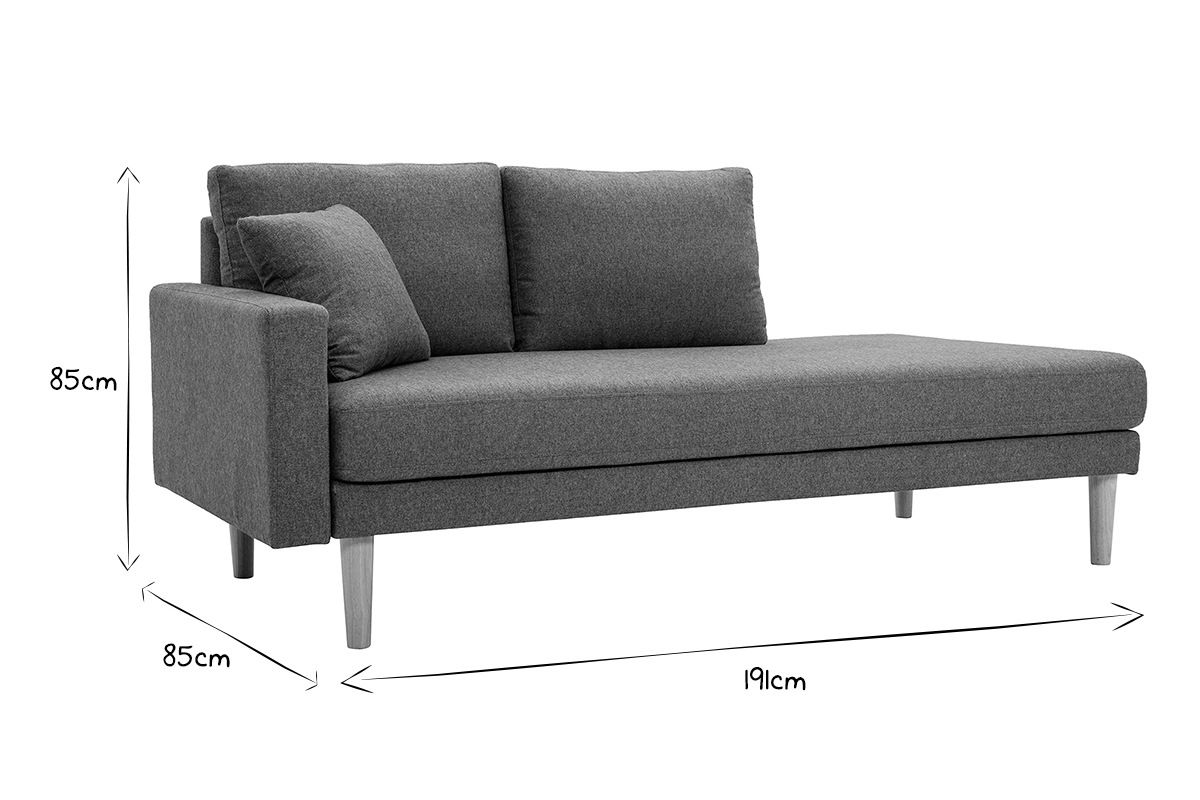 M�ridienne scandinave en tissu vert de gris et bois clair massif L190 cm BERTILLE