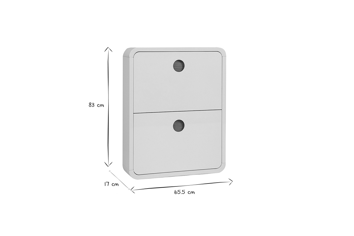 Meuble � chaussures design finition blanc brillant 2 tiroirs L66 cm KOPEN