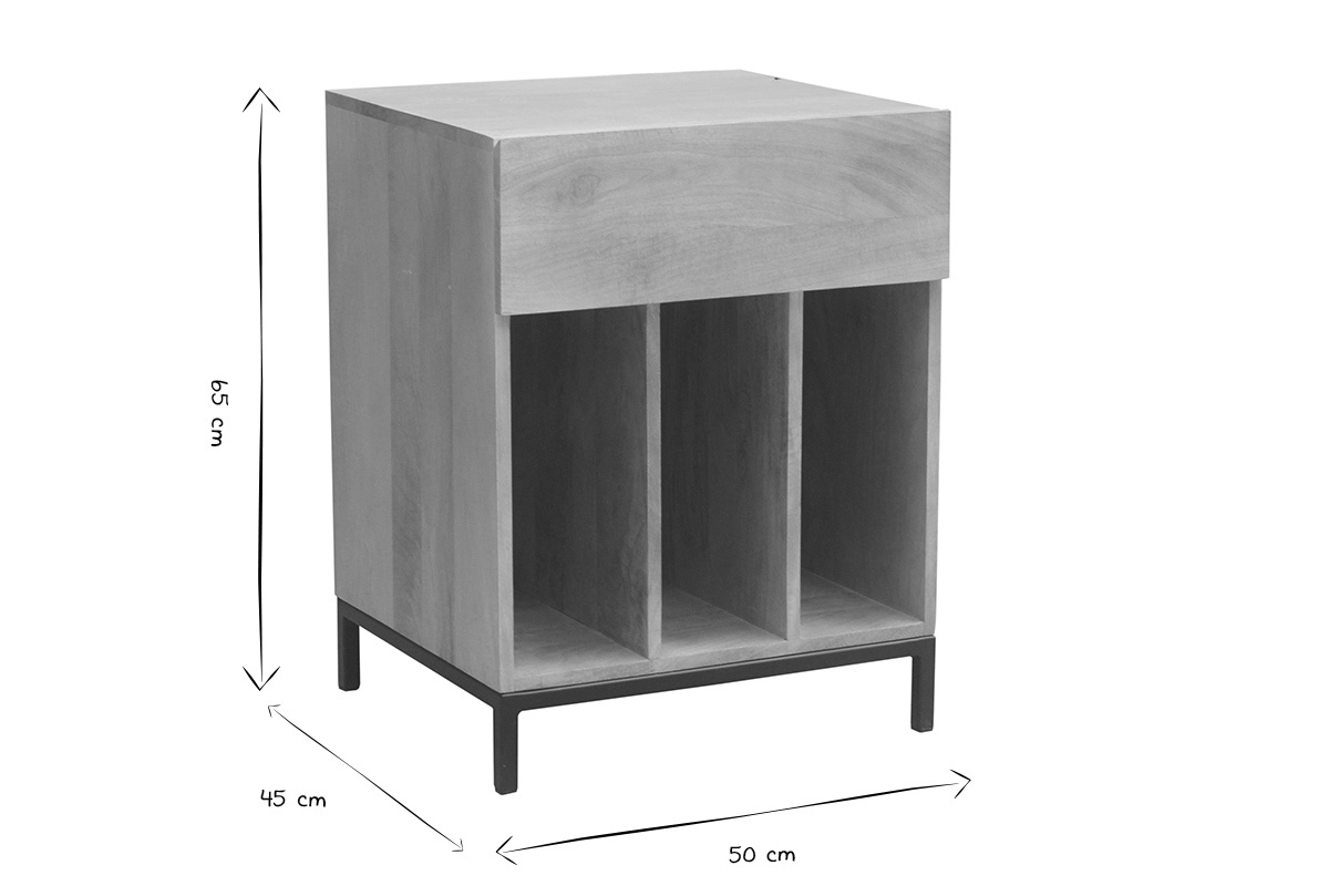 Meuble de rangement vinyles YPSTER en noir et blanc, dimensions L50 x P45 x H65 cm.