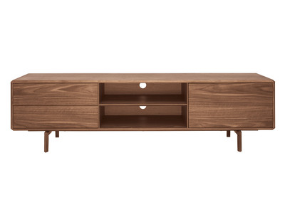 Meuble TV en bois fonc&eacute; noyer 1 porte 2 tiroirs L180 cm SUVA