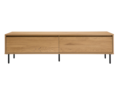 Meuble TV finition bois clair ch&ecirc;ne 2 tiroirs L160 cm ARAGON