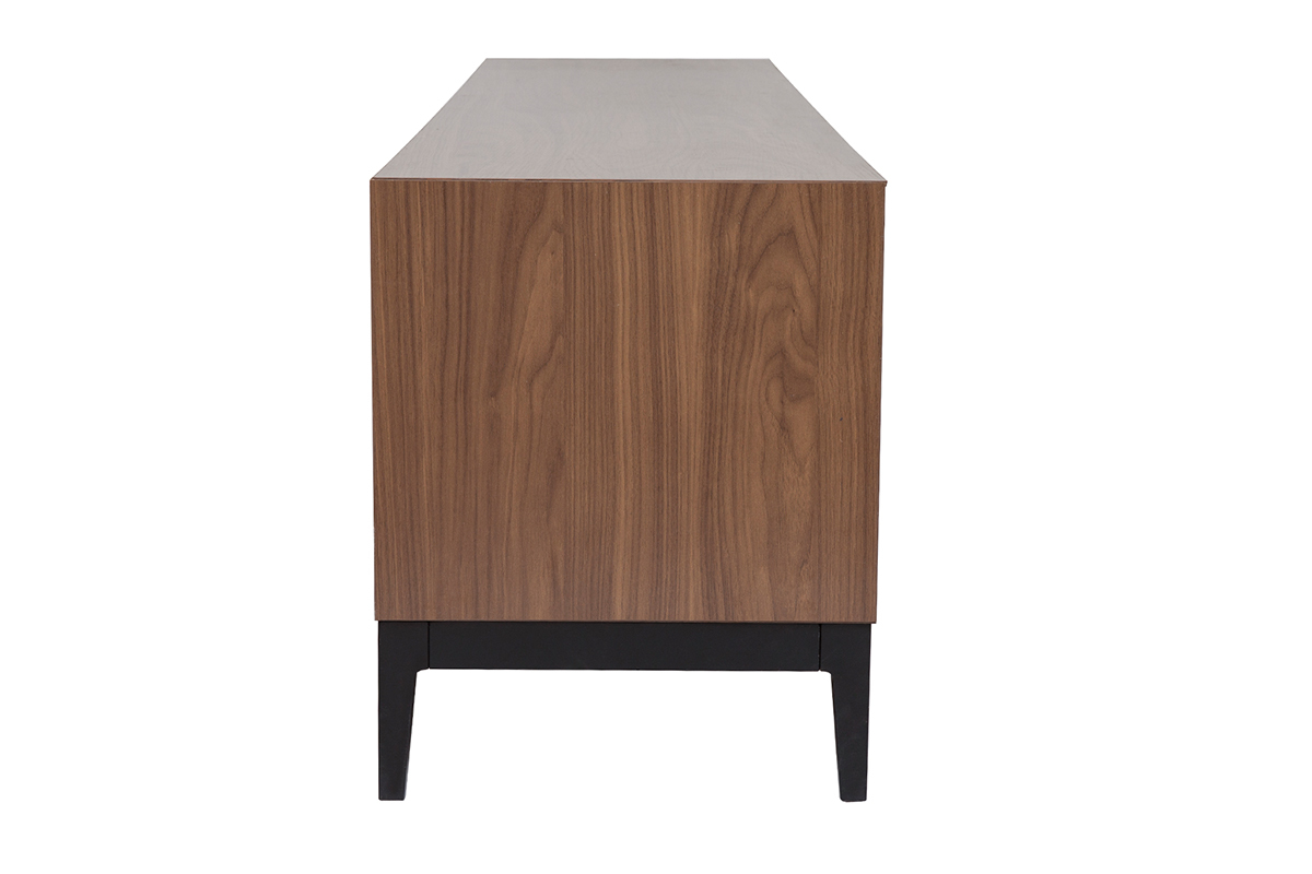 Meuble TV vintage finition bois fonc� noyer et m�tal noir avec rangements L180 cm SARTO