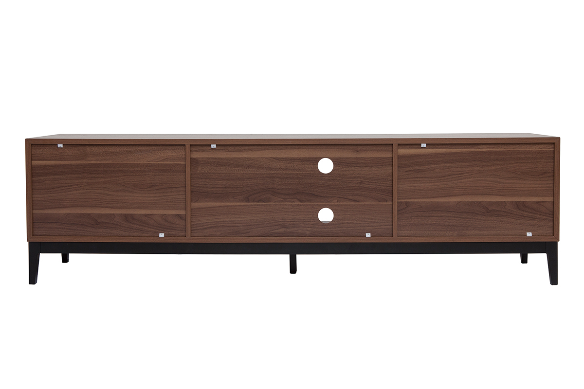 Meuble TV vintage finition bois fonc� noyer et m�tal noir avec rangements L180 cm SARTO