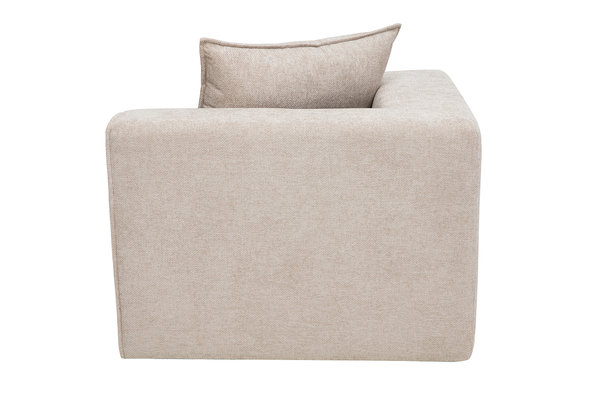 Module d'angle droit KERRY en tissu effet velours textur� beige, vue de dos avec coussin.