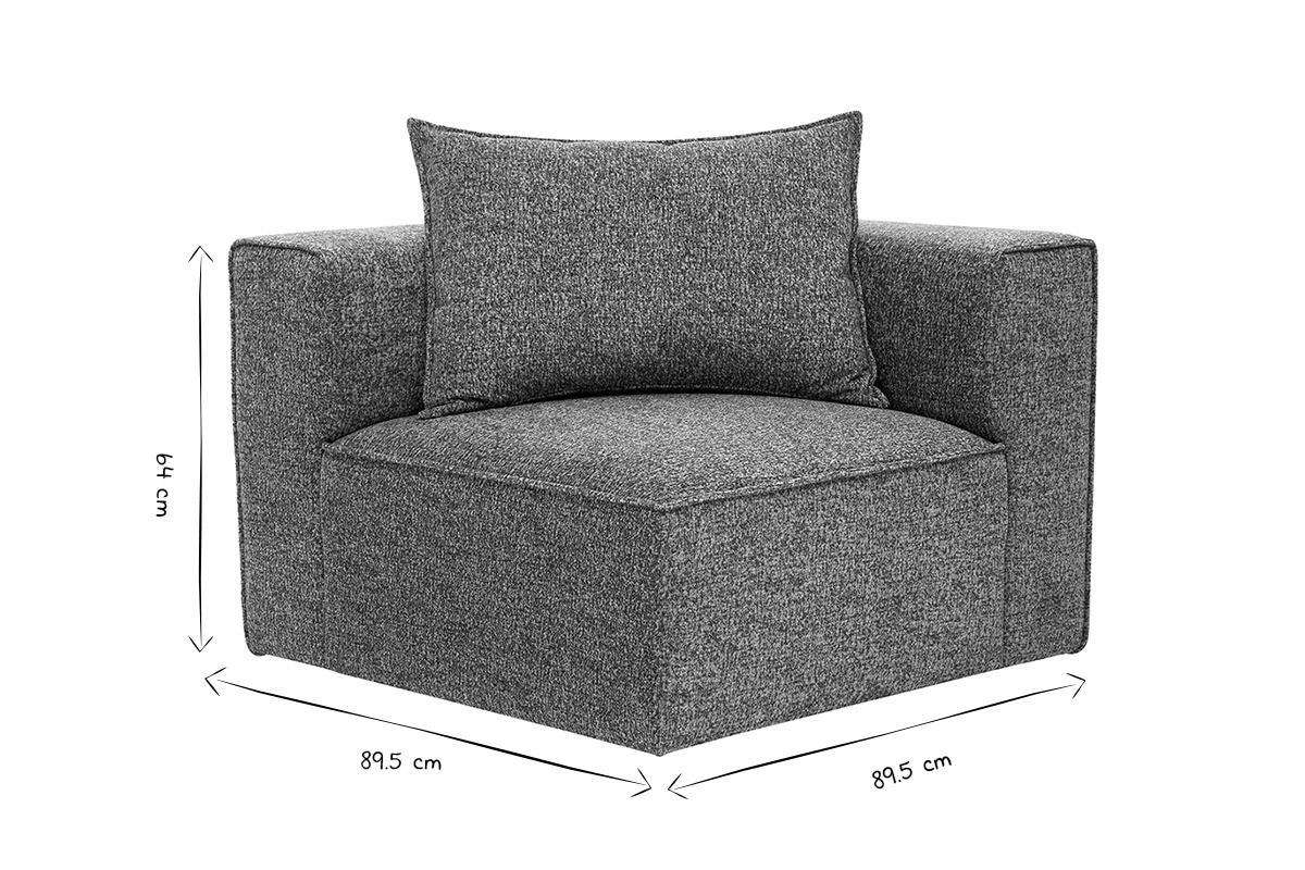Module d'angle gauche KERRY en noir et blanc, dimensions L89.5 x P89.5 x H64 cm