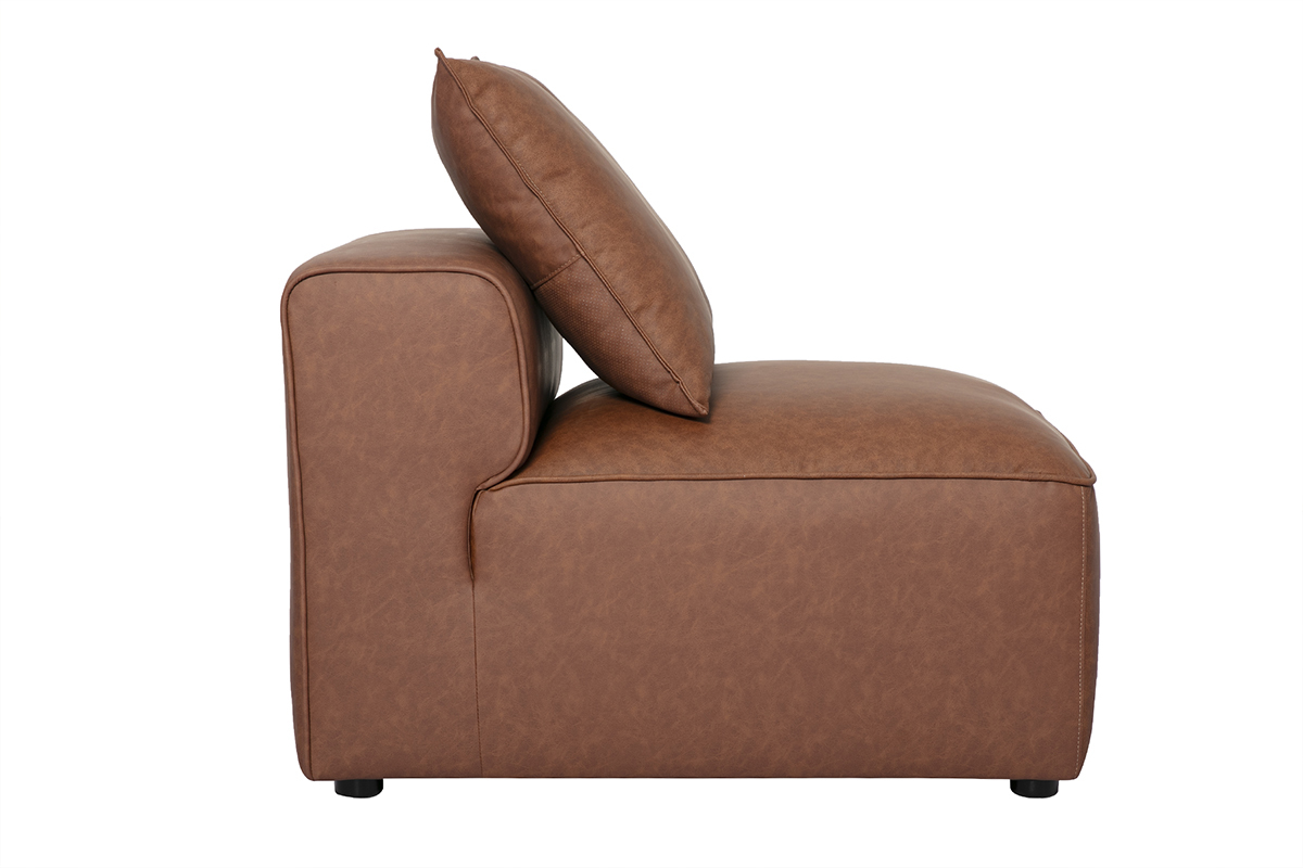 Module droit en cuir marron FERGUS, vue de profil avec coussin