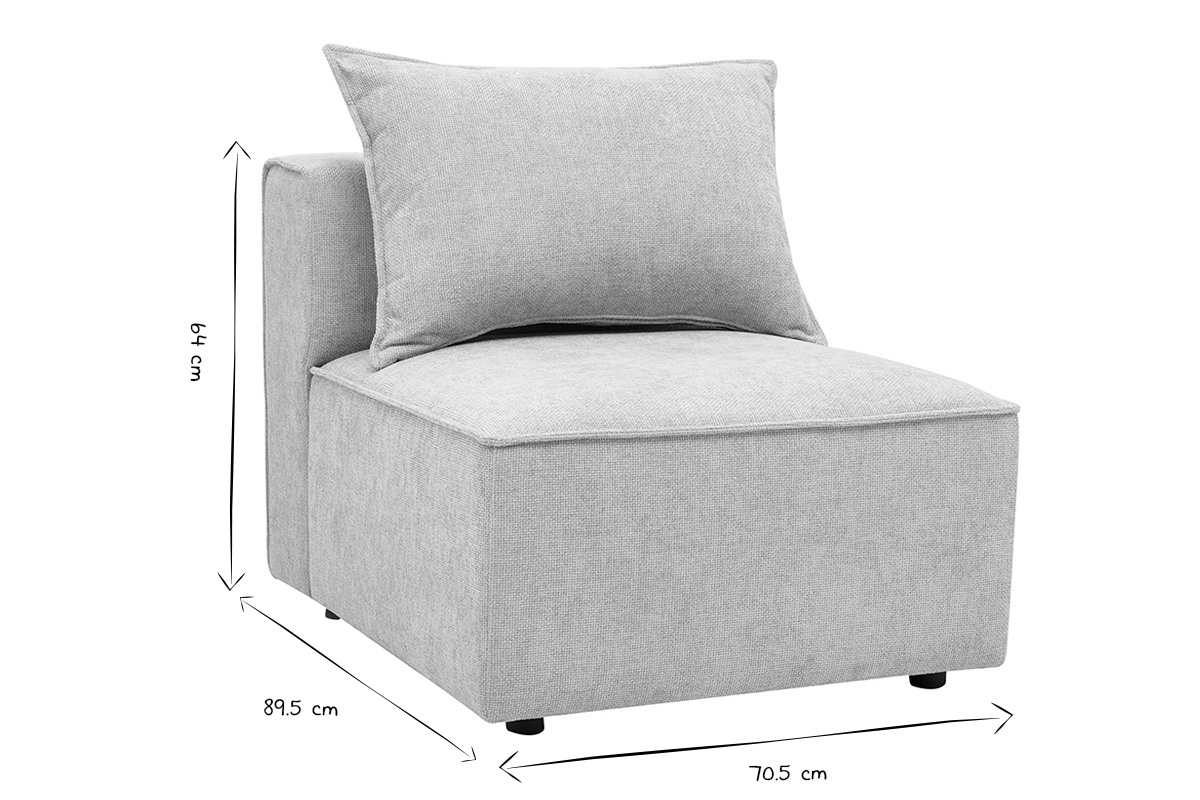 Module droit KERRY, dimensions L70.5 x P89.5 x H64 cm en noir et blanc, coussin inclus.